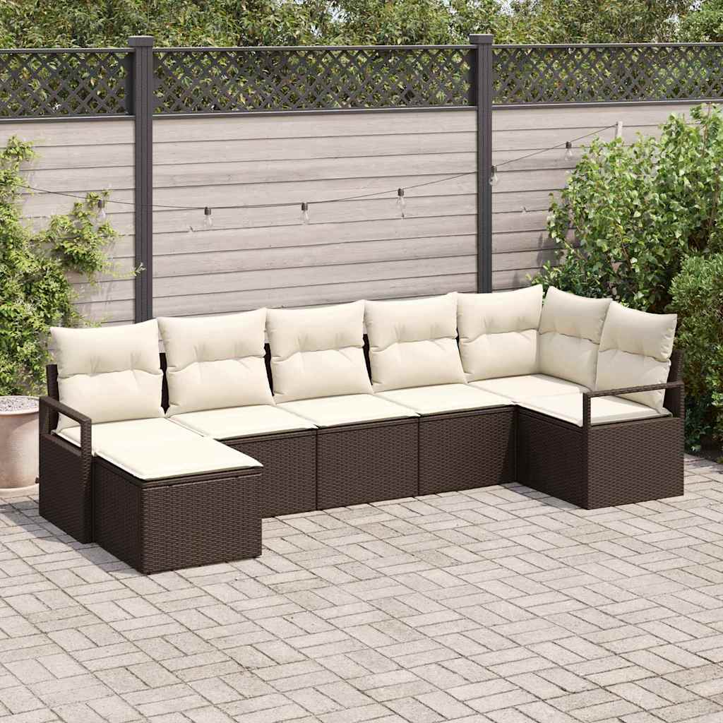 Garten-Sofa-Set mit Kissen mit Speicher 7 pcs Braun und Creme